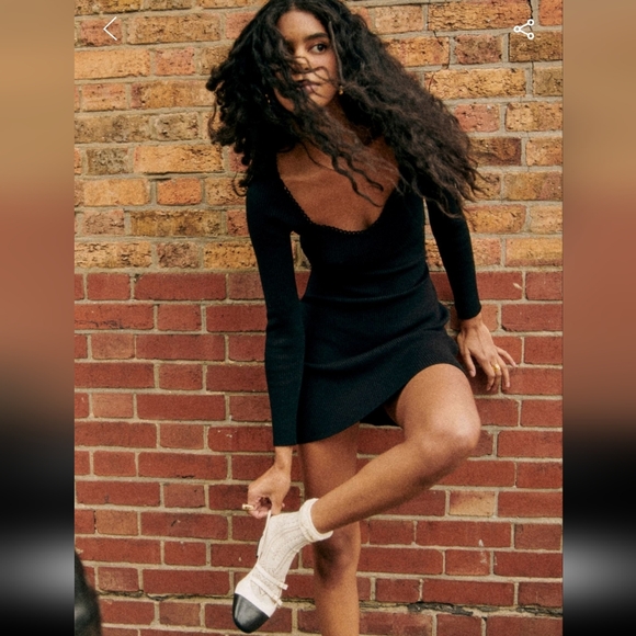 Sezane Hawa Black Long Sleeve Merino Wool/ Organic Cotton Dress - Picture 2 of 4